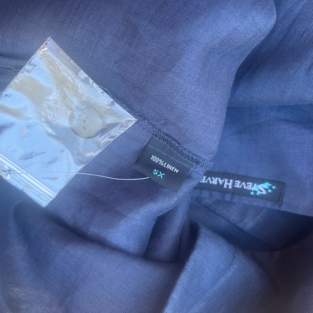 NWT Steve Harvey Celebrity Edition 100% Linen Big & Tall 5XL Navy Blue Shirt G6 - Picture 8 of 9